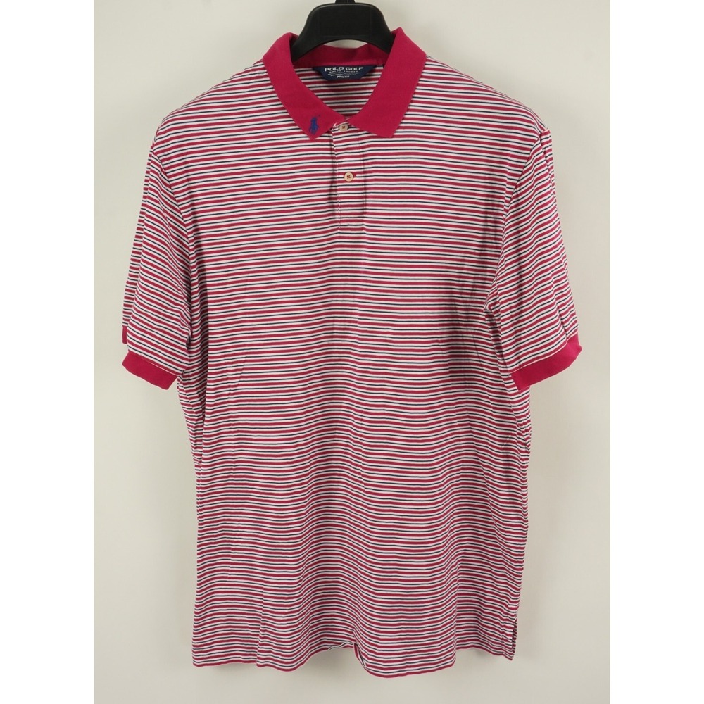 Vintage Polo Golf Ralph Lauren Pony Collar Knit Shirt Men's XL Pro Pink Striped‎